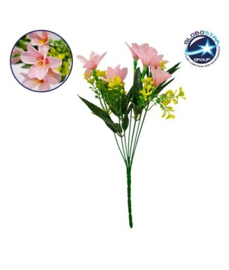 GloboStar® 09083 Τεχνητό Φυτό Διακοσμητικό Μπουκέτο Rain Lily Ροζ M15cm x Υ33cm Π15cm με 7 Κλαδάκια